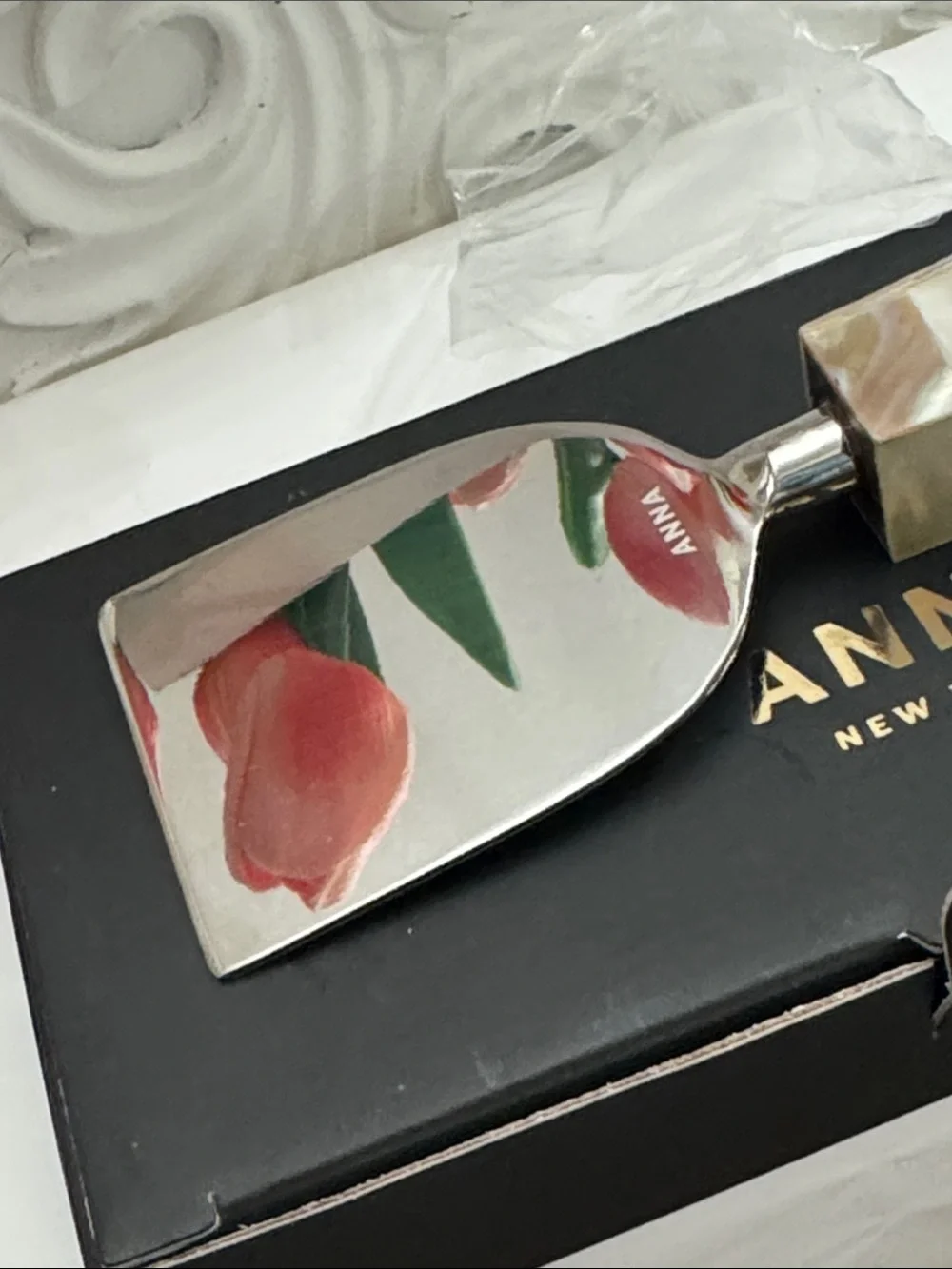 #243 ANNA Mother of Pearl Handle Cheese Knives - Set of 2 - NEW IN BOX